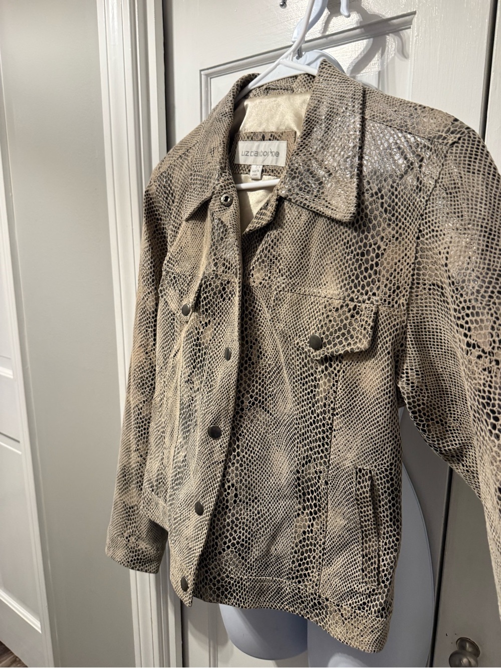 Liz Claiborne Beige Snake-Print Leather Jacket - Picture 8 of 10